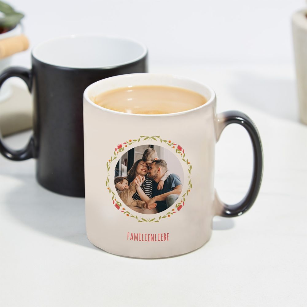Personalisierbare Tasse Blumenkranz mit Foto und Text