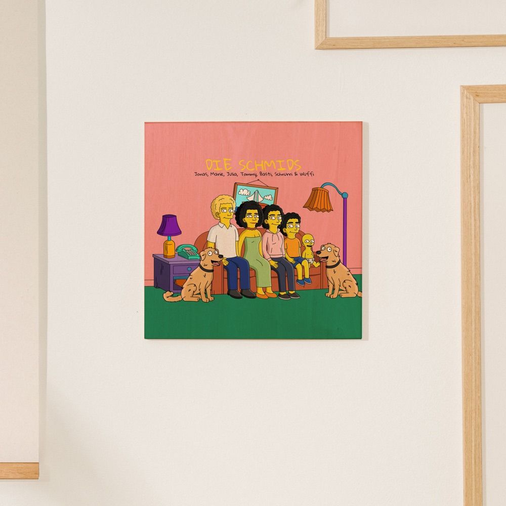 Personalisierbare Holzbild-Illustration Cartoon Familie