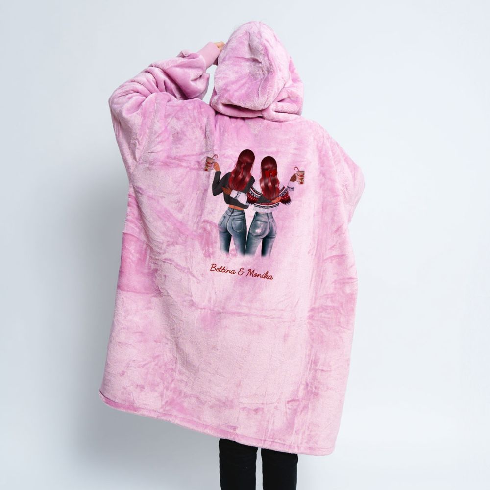 Personalisierbare Hoodie Decken-Illustration zwei Freundinnen
