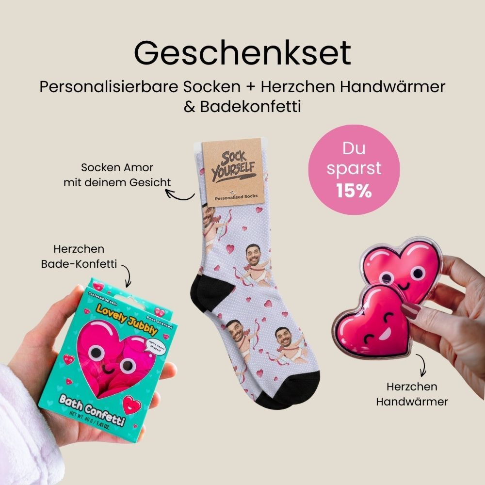 Geschenkset mit Socken, Handwärmer und Badekonfetti
