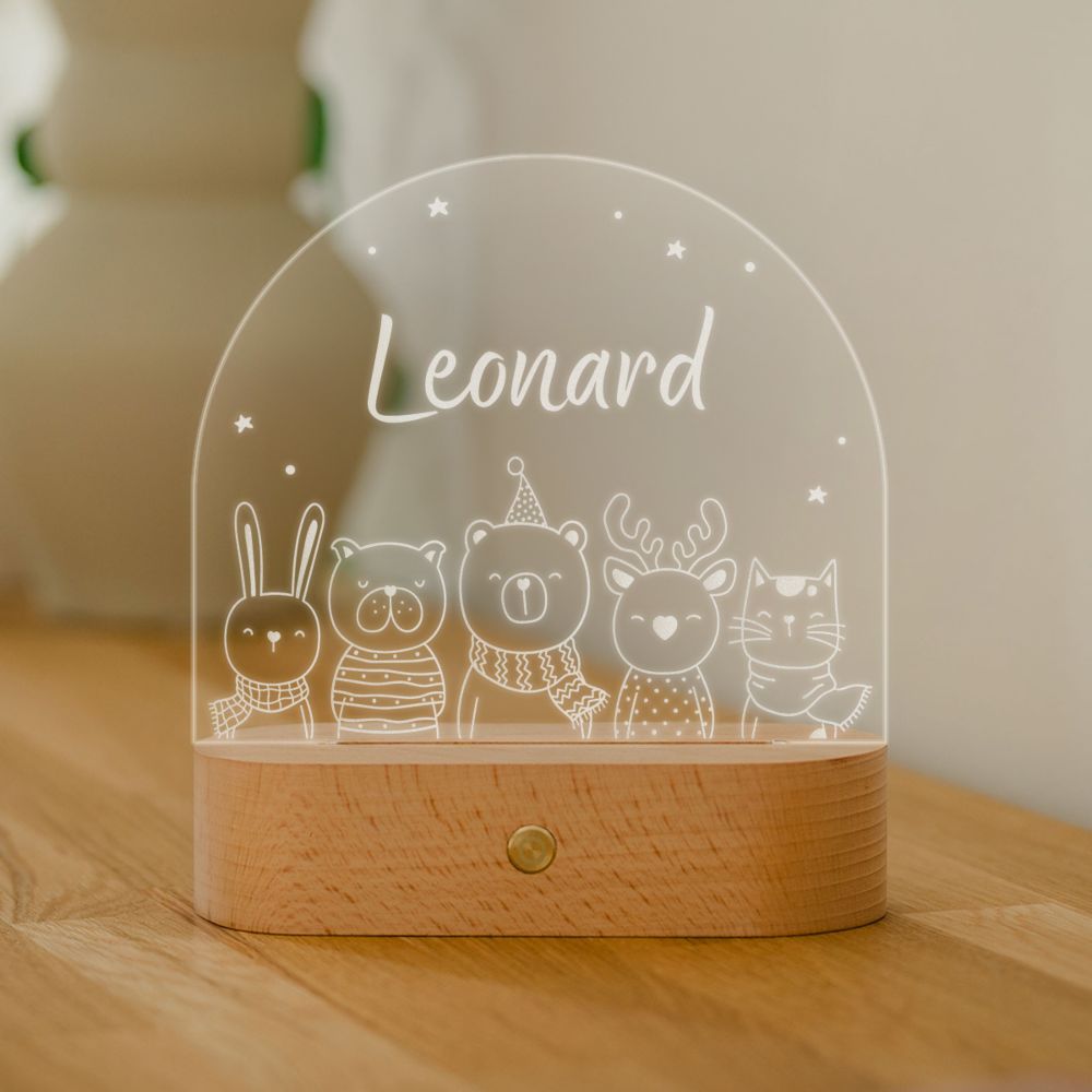 Personalisierbare LED-Lampe mit Name und Tiere