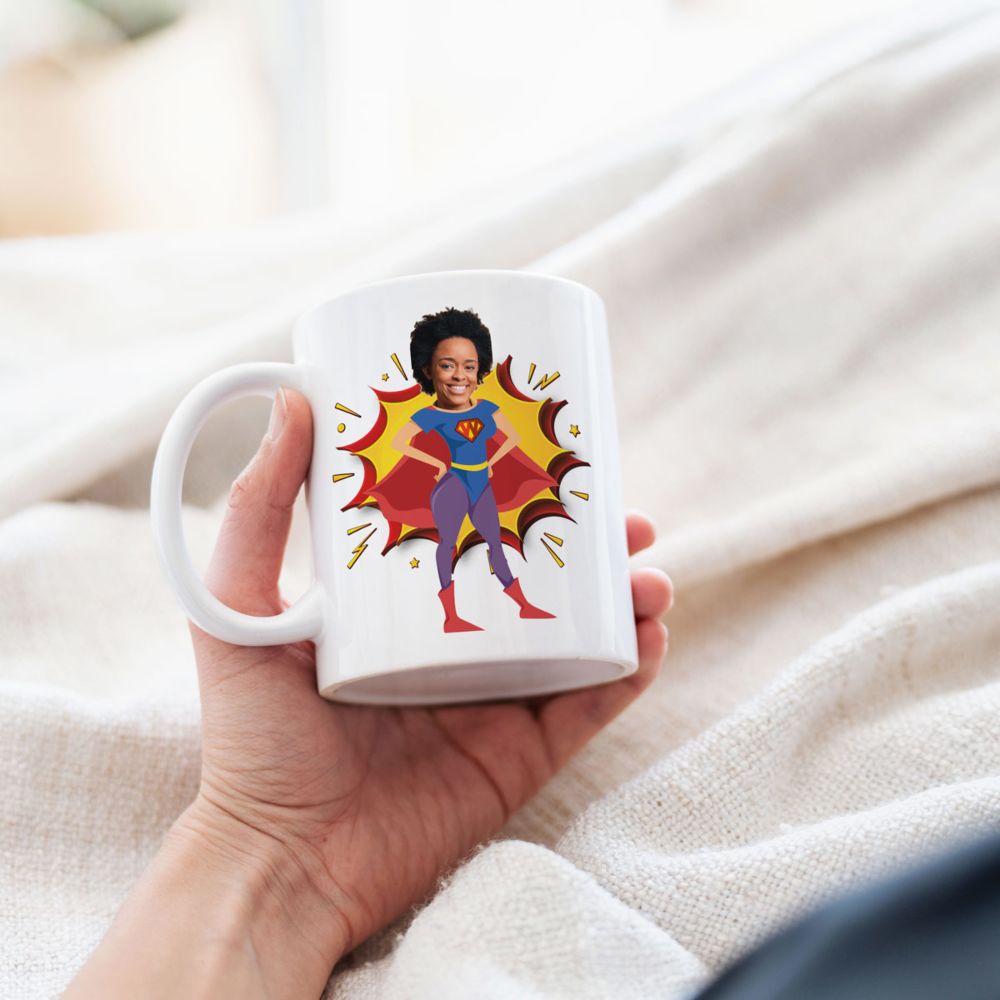 Personalisierbare Superhelden Tasse mit Gesicht