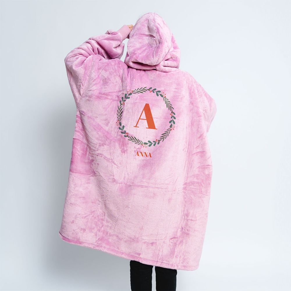 Personalisierbare Hoodie Decke mit Weihnachtsmonogramm