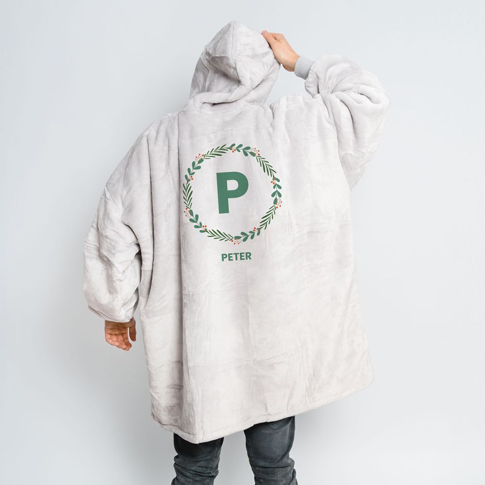 Personalisierbare Hoodie Decke mit Weihnachtsmonogramm