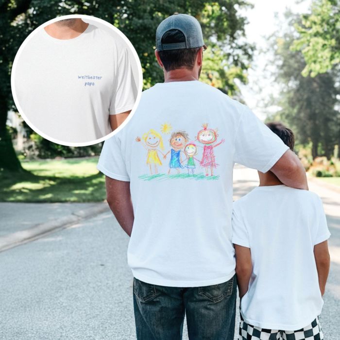 Personalisierbares T-Shirt mit deiner Zeichnung vorne und hinten