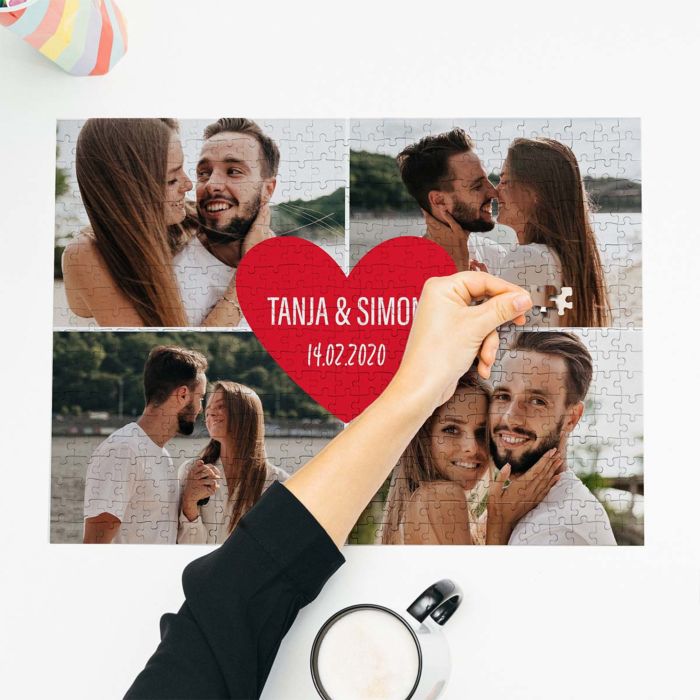 Personalisierbares Puzzle mit 4 Fotos und Text