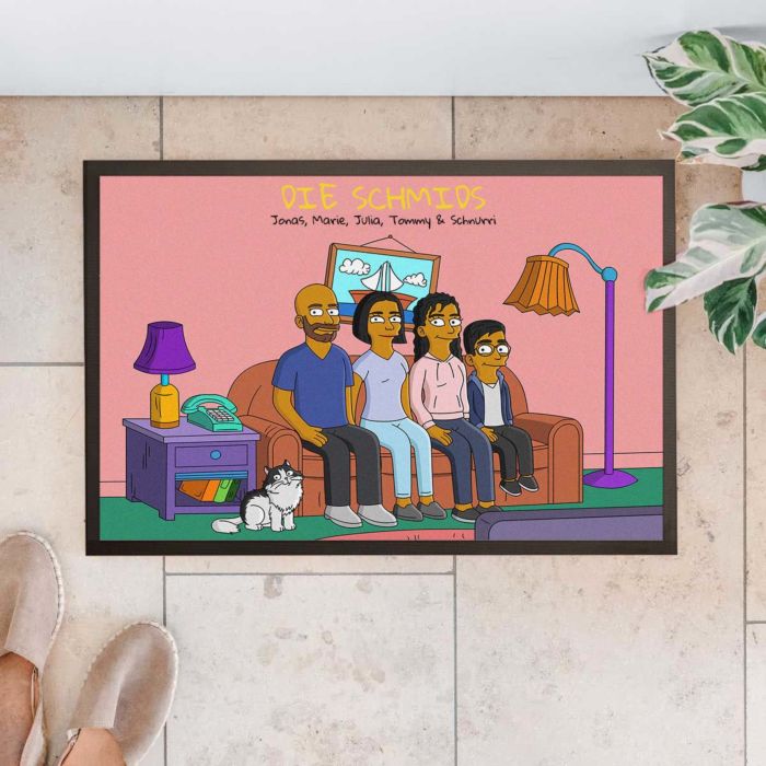 Personalisierbare Fußmatten-Illustration Cartoon Familie