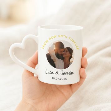 Personalisierbare Tasse mit Foto und 3 Zeilen