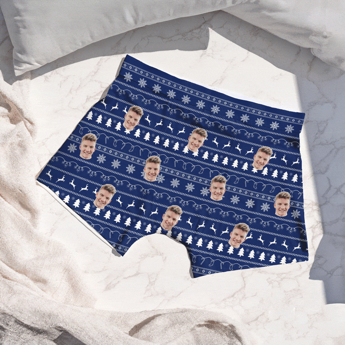 Weihnachtliche Boxershorts mit Gesicht und Muster